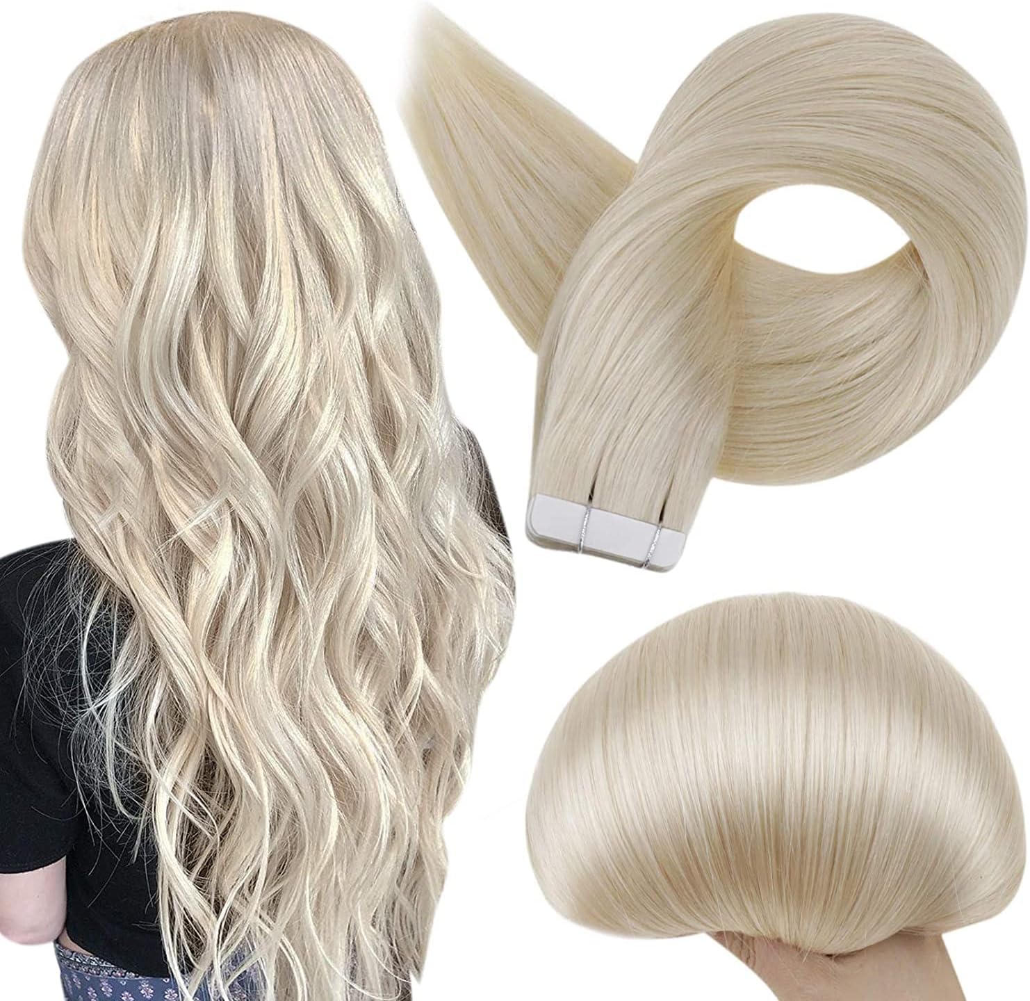 Full Shine Adhesive Tape Extensions Color 60 Platinum Blonde Tape in