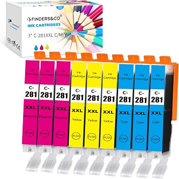 CLI-281 XXL Cyan Magenta Yellow 9 Color Ink Cartridges Replacement for Canon 280 281 Ink Work with Canon PIXMA TR7520 TR8520 TR8620 TS8220 TS8320 3X 281 C/M/Y
