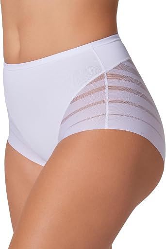Leonisa High Waisted Invisible Tummy Control Shapewear for Women - Stripe Lace Ladies Underwear Panties