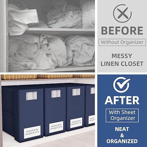 Miniatura 2 de Paquete de 4 organizadores y almacenamiento de sábanas, organizador de sábanas plegable para armario de lino, juego de carpetas de sábanas XL