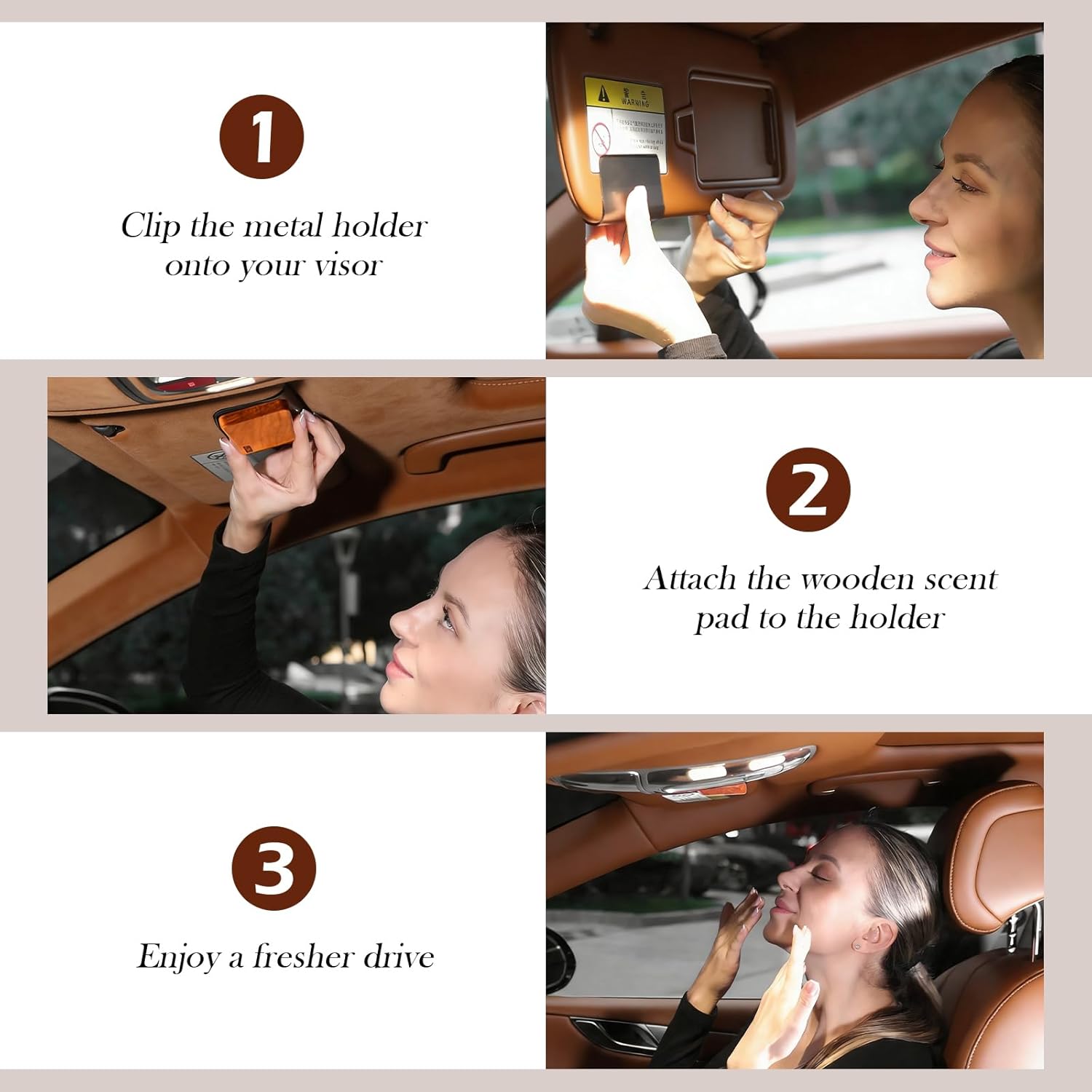 Car Air Freshener – Wood Air Freshener for Visor Clip – 4 Luxury Scents Grove, Cabana, Teak, Amber with 2 Strong Magnetic Clips – Cabin, Car, Truck, SUV