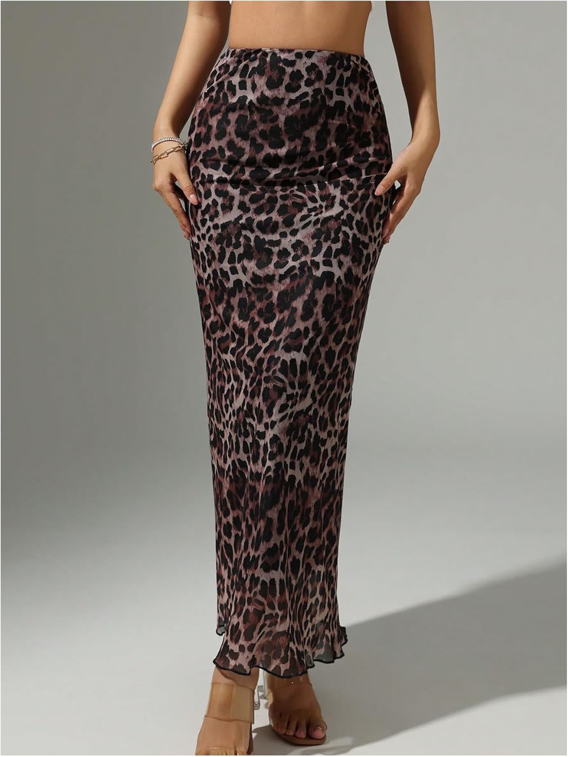 Women's Leopard Maxi Skirt Y2k Cheetah High Waisted Fishtail Bodycon Skirts - Image 4