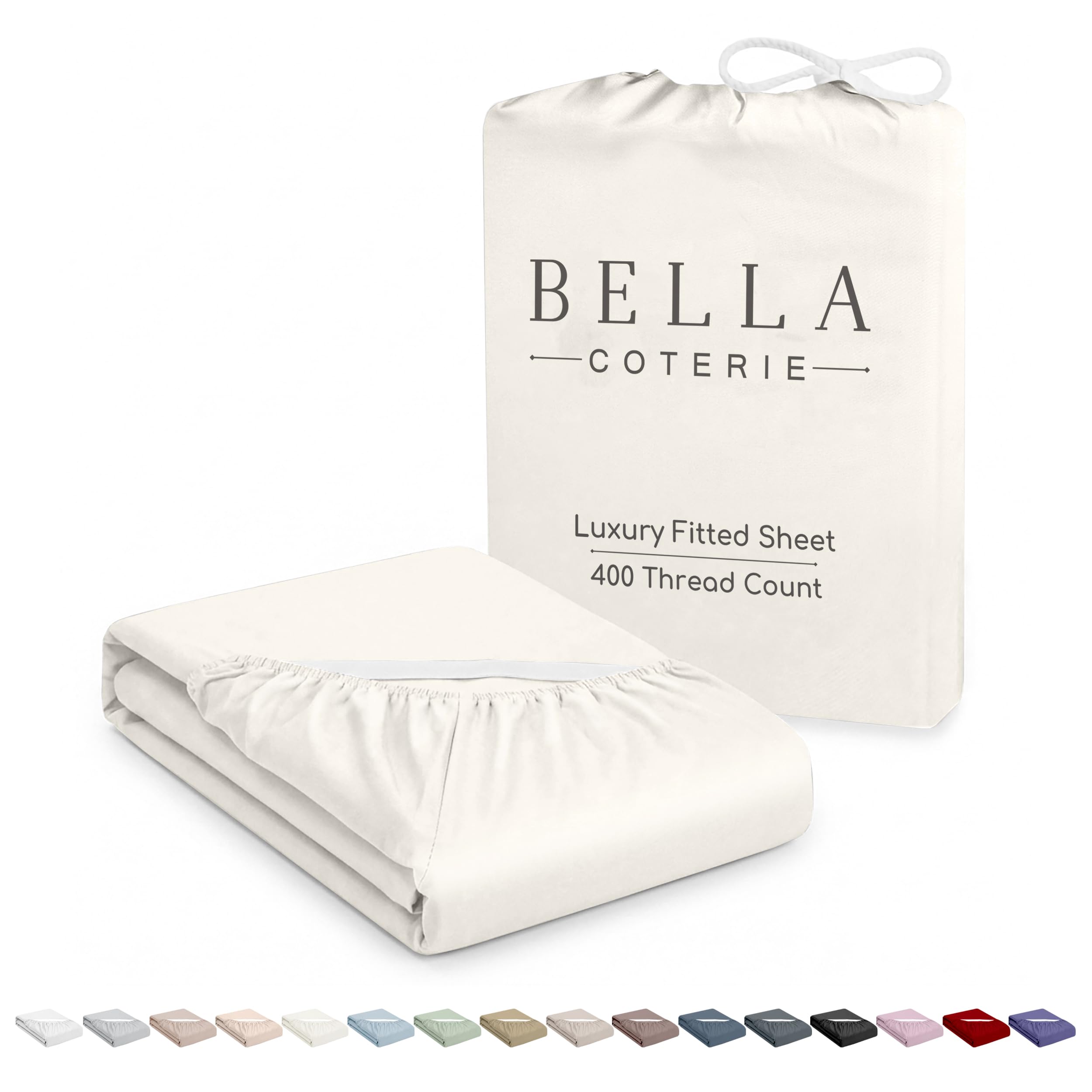 Bella Coterie Cal King Size Fitted Sheet Only | Luxury Bamboo Viscose | 100% Organically Grown | Ultra Soft | Cooling for Hot Sleepers | 18" Deep Pocket [Ivory]