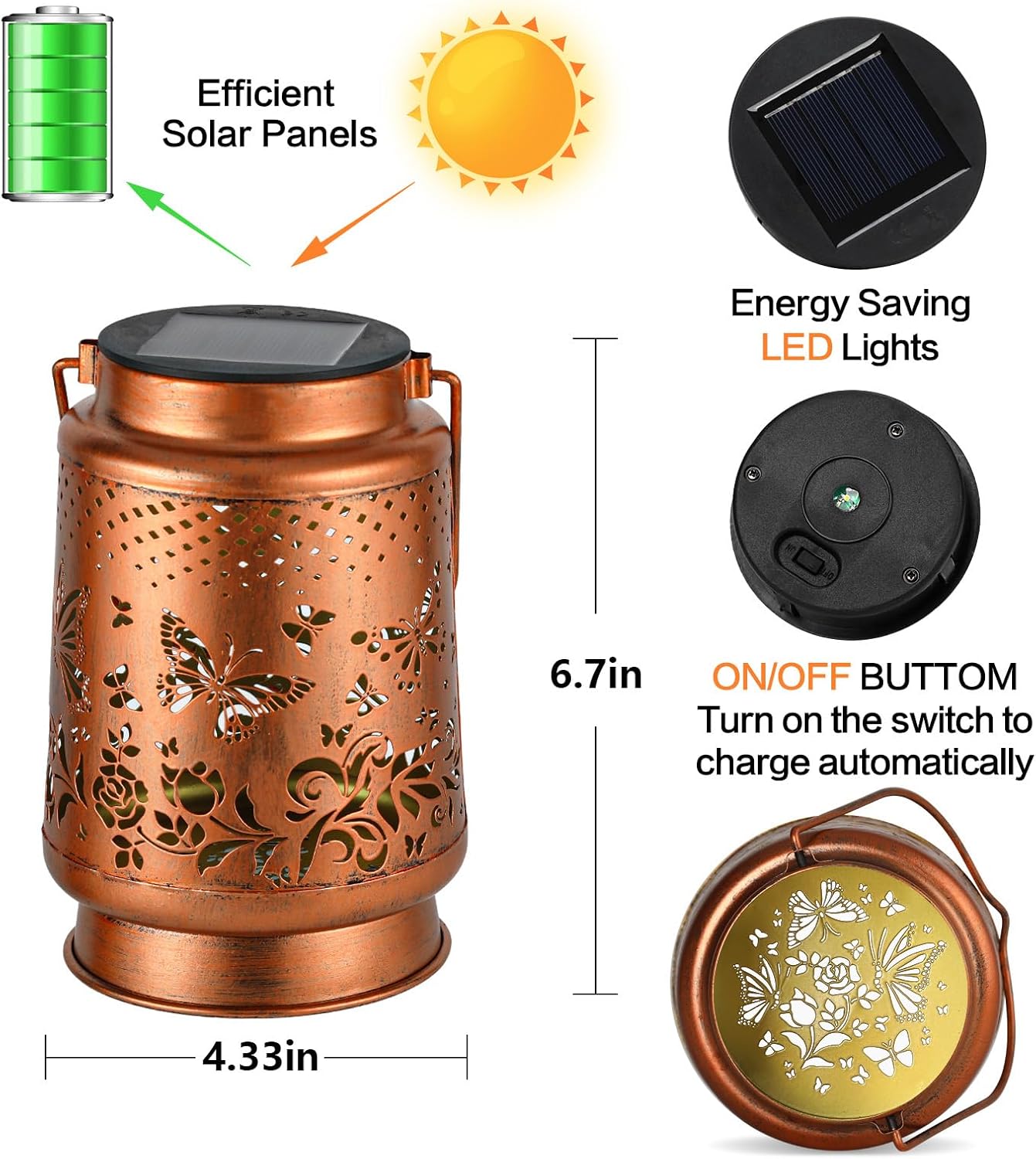 Solar Lanterns Outdoor Waterproof Butterfly Garden Decor Birthday Gifts for Women Mom Grandma, Hanging Solar Lights Metal Lantern Decoration Outside for Yard, Patio, Backyard, Porch