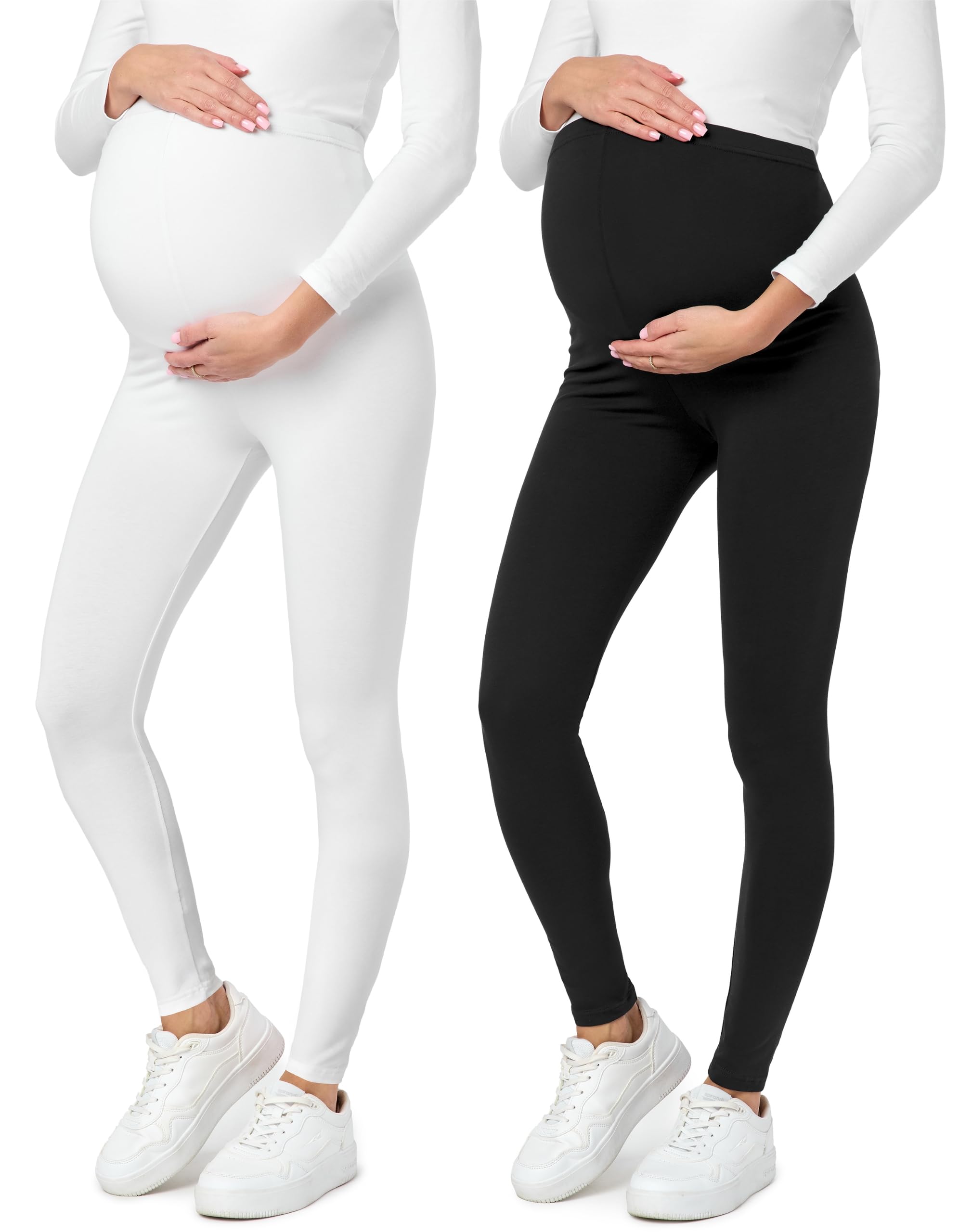 Be Mammy Lange Umstandsleggings 2er Pack aus Baumwolle Leggings für Schwangere Umstands Leggings Schwangerschafts Unterhosen mit Hoher Bund BE20-230