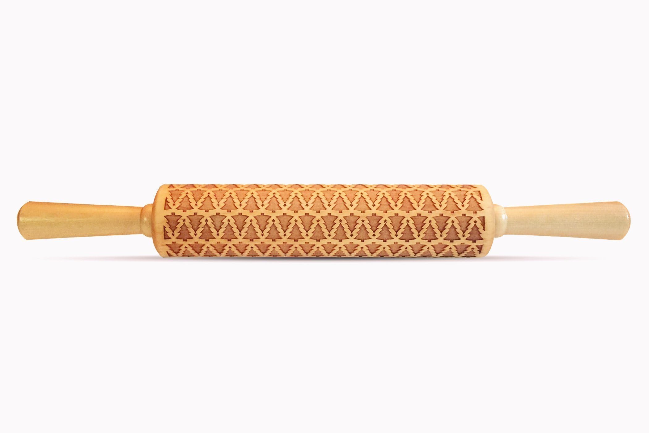 Christmas Tree Laser Cut Wooden Embossing Rolling Pin
