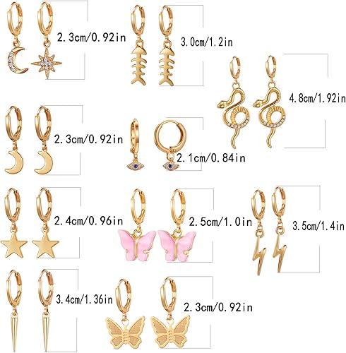 Miniatura 6 de 91012 Pairs Mini Hoop Earrings with Multi-style Charm Dangling for Women and Girls