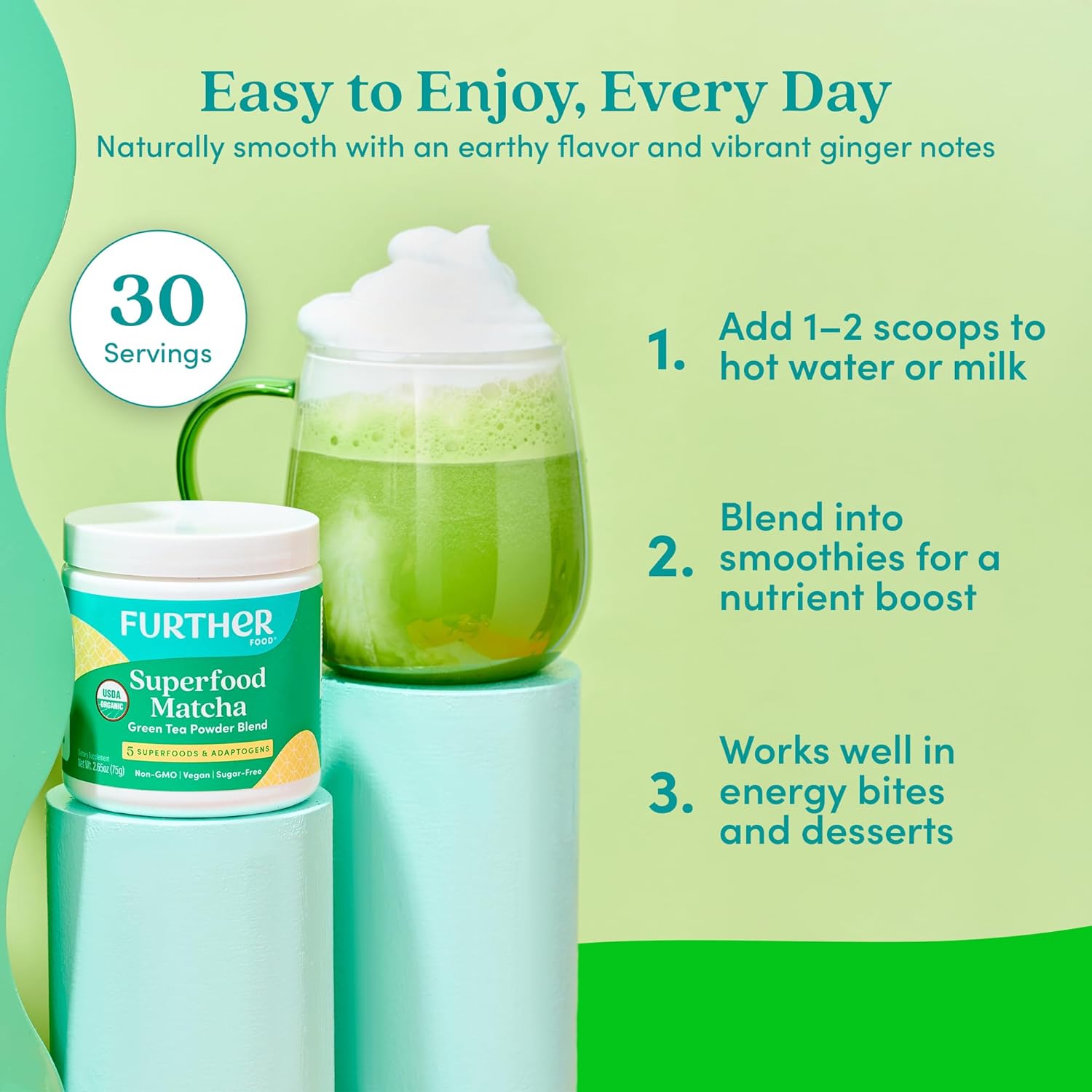 Further Food Premium Matcha Green Tea Powder USDA Organic Japanese Matcha Powder, Natural Energy + Focus + Boost Immune System, Antioxidant Plant-Based Detox Superfood (30 Servings) - Image 7