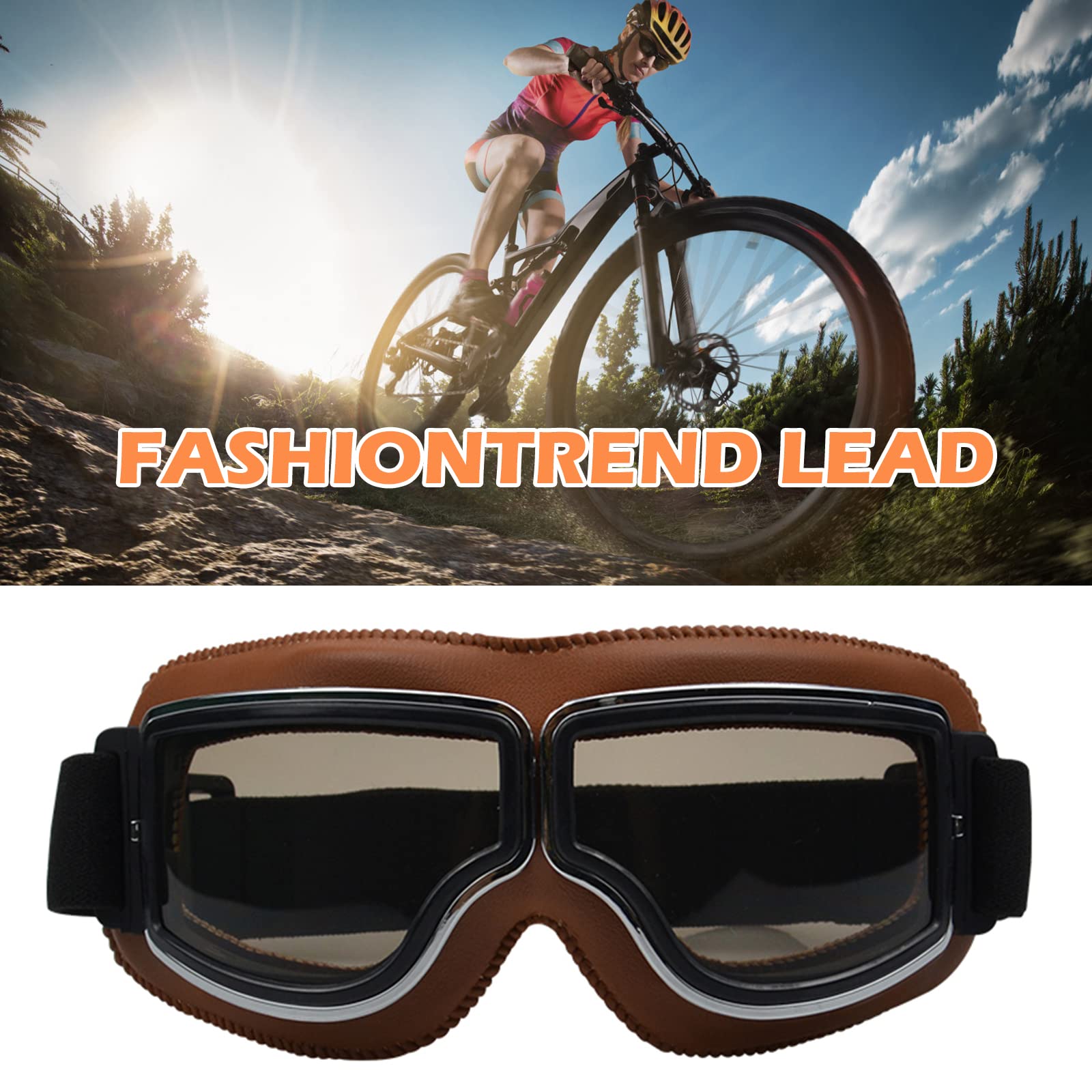 Weigudoc Gafas de moto de cuero PU, gafas de sol Vintage, gafas de sol a prueba de viento, cascos, gafas de Motocross para deportes al aire libre, montar a esquiar