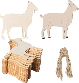 Goat Wooden Unfinished Ornaments with Twines Wall Art for Farm Livestock Ranch Christmas Wedding Birthday Party Thanksgiving Day Decoration 20Pcs.