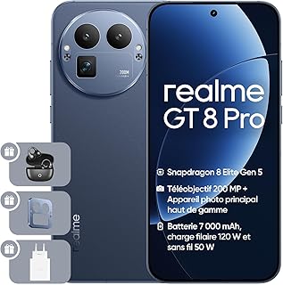 realme GT 8 Pro 5G Smartphone, 16+512 Go, Snapdragon 8850, Objectif 200MP + Caméra 50MP avec OIS, Écran AMOLED 6,78