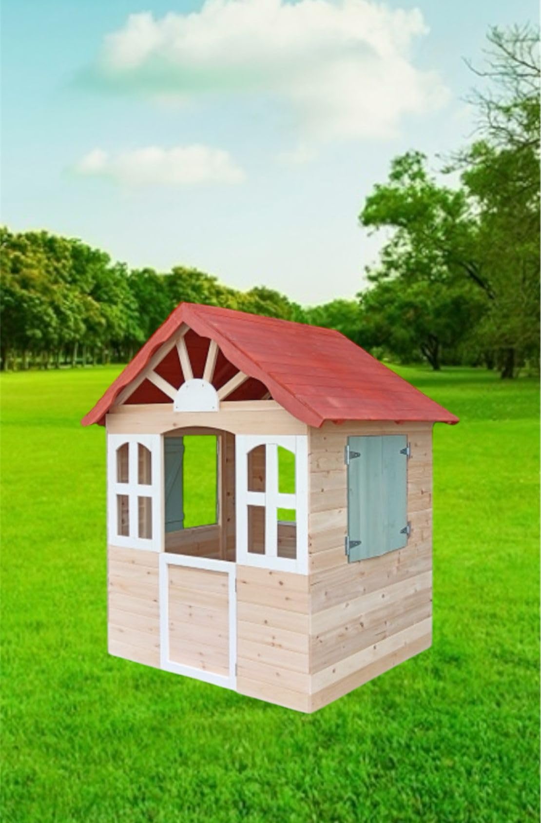 Casetta da Giardino per Bambini in Legno, 120x108x138 cm, Casetta per Bambini - Casetta Giardino - Casetta in Legno Tetto Rosso e Finiture Bianche