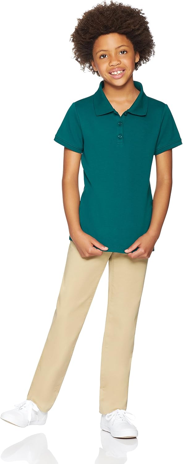 Amazon Essentials Girls and Toddlers' Flat Front Uniform Chino Pant with Adjustable Stretch