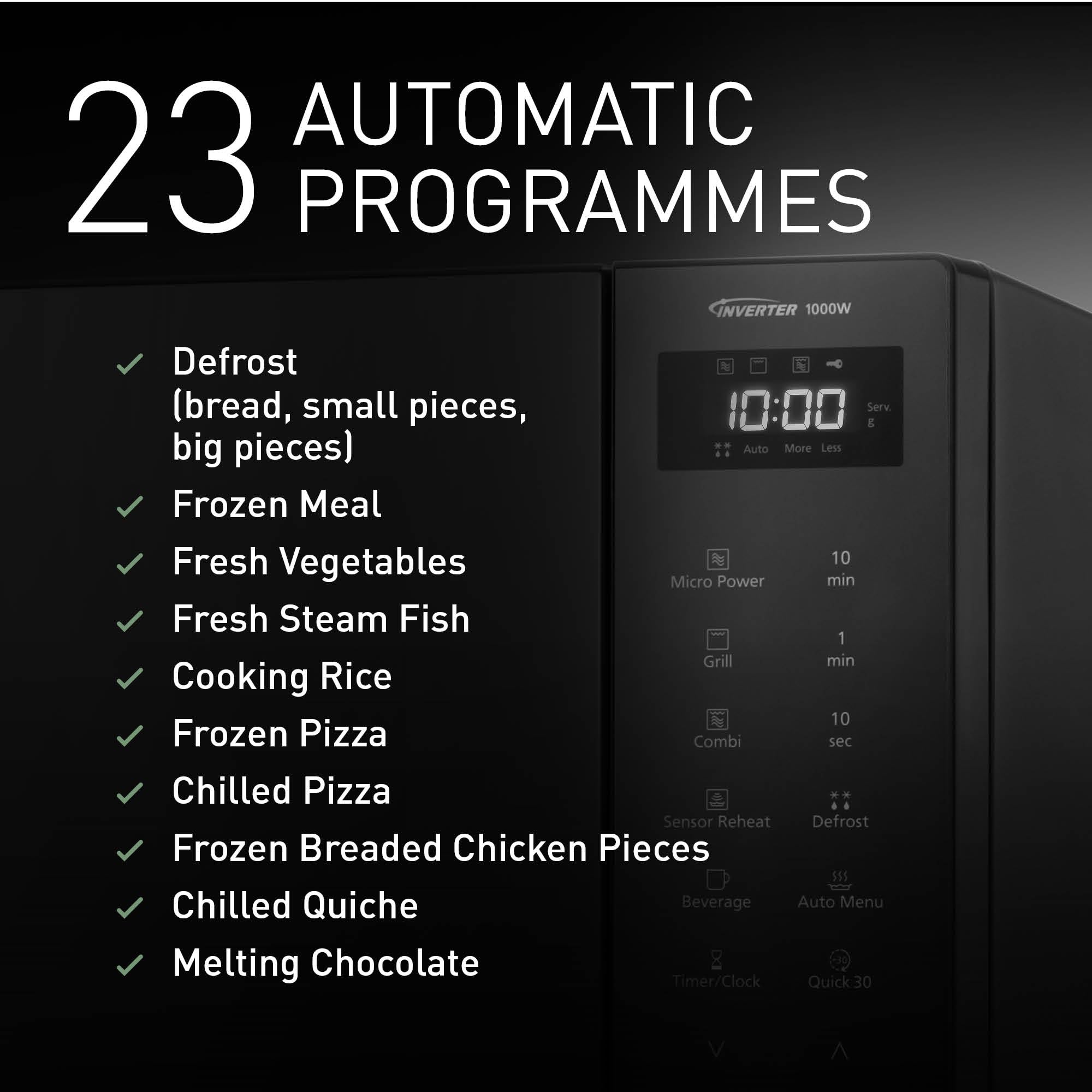 Panasonic NN-GT65QBEPG 31 L Four à Micro-Ondes Combiné, 1 000 W, Cuisson Combinée, 7 Niveaux de Puissance, Décongélation Turbo, LED, Plateau Tournant, Noir