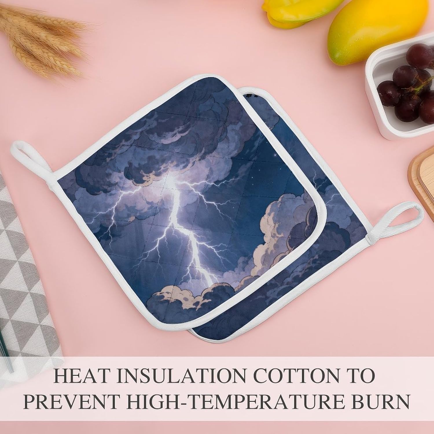 Lightning Polyester Heat Resistant Pot Pad Non Slip Anti Scald Hot Dish Mat Reusable Table Protector for Kitchen Hot Pot Mat Wear Resistant Heat Proof Table Pad for Countertop Dining Room