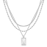 Silver Necklaces for Women, Sterling Silver Stackable Stack Herringbone Choker Necklaces for Women Trendy Layering Circle Pendant Chain Necklace Set Jewelry for Women