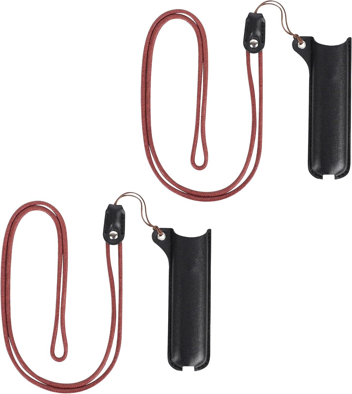 Linkidea 2 Pack Vegan Leather Mini Portable Lanyard Case, Anti-Lost Storage Pouch, Compatible with Small Electronic Pens (Black)