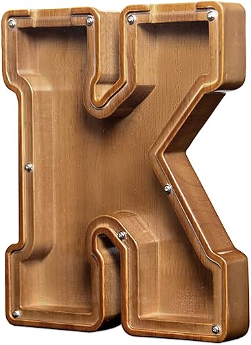 AORCMITN Alcancía de madera extragrande para niños y niñas, alfabeto K (inicial-K-12)