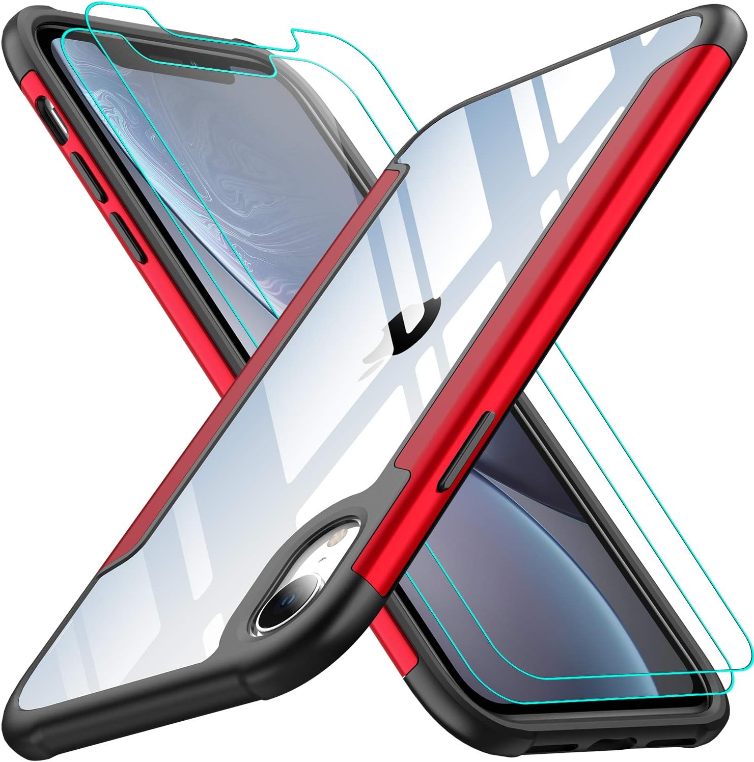 AEDILYS Shockproof Compatible for Apple iPhone XR Case, with [2 X Screen Protector] [15FT Military Grade Drop Protection] [Scratch-Resistant], Slim Non-Slip iPhone XR Phone Case,(6.1'')(Red)