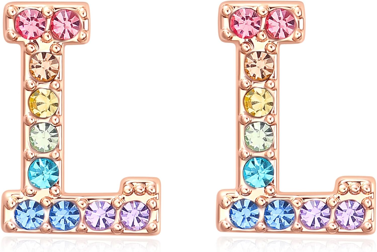 Gold Initial Earrings Stud, Colorful Rhinestone Letter Earrings Stud Cute Monogram Jewelry Alphabets from A-Z Gift Idea of the Earrings image 2