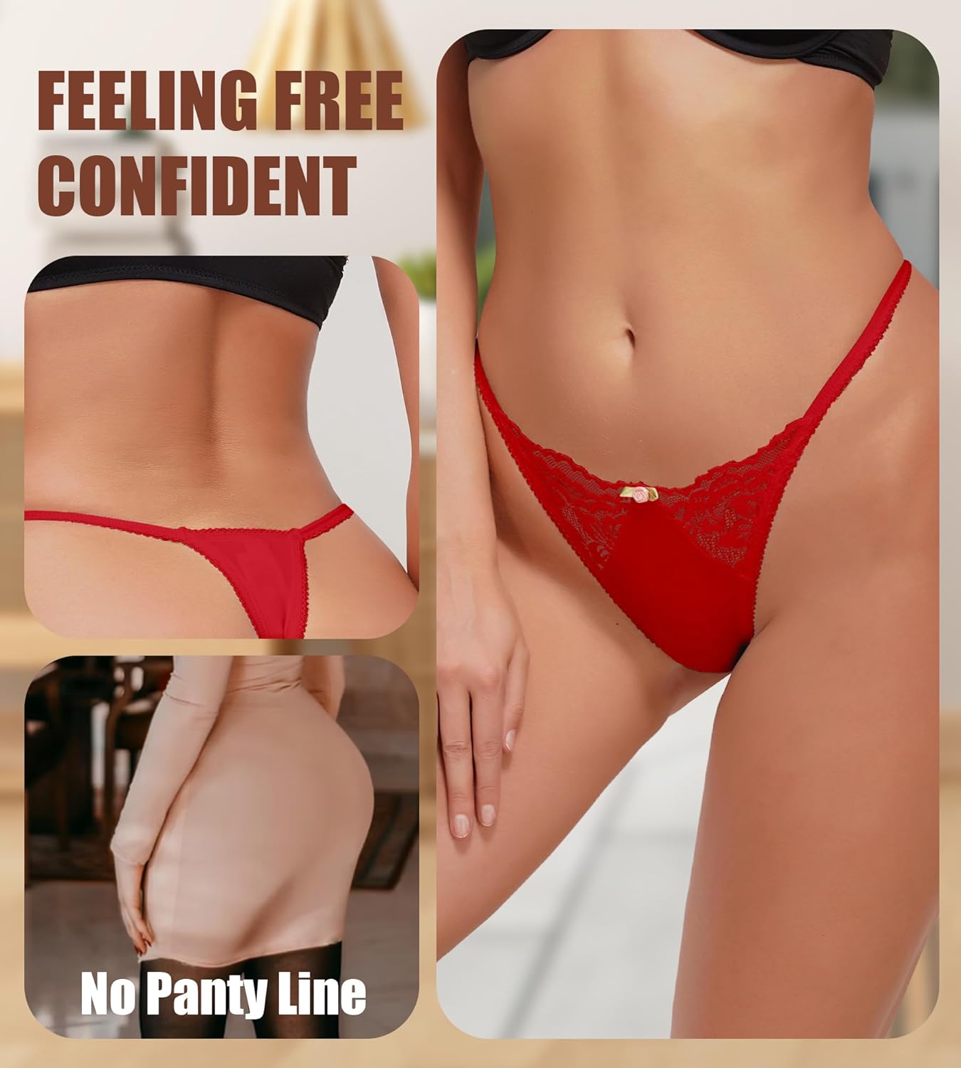 4Pack Women G-String Thongs T-back Lace Hollow Out Low Waist Thongs Floral Breathable Cheeky Underwear Panties - Image 4