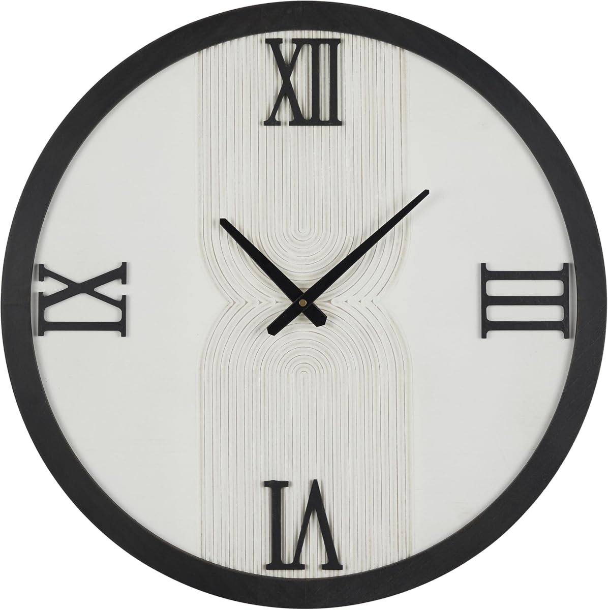 Deco 79 Reloj de pared decorativo geométrico de madera inspirado en Art Déco, arte lineal para el hogar con detalles negros, reloj colgante de 24.0 x 2.0 x 24.0 in, color blanco