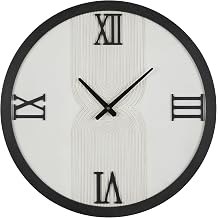 Deco 79 Wood Geometric Decorative Wall Clock Art Deco Inspired Line Art for Home with Black Accents, Hanging Clock 24" x 2" x 24", White