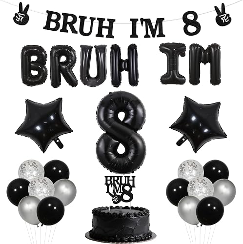Wonmelody Bruh Its My Birthday Decor Black Bruh I'm 8 Birthday Decor Balloon Ban