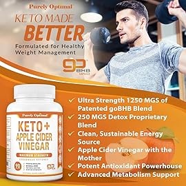 Purely Optimal Keto BHB & Apple Cider Vinegar Capsules - Exogenous Ketones Supplement with The Mother for Ketosis Support, Healthy Lifestyle & Overall Well-Being - 90 Capsules