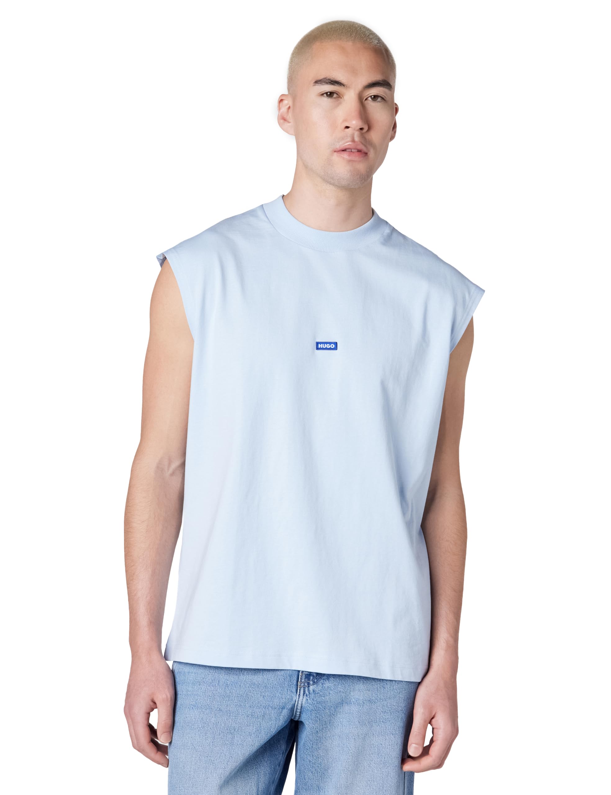 Hugo Small Logo Block Muscle Tank - Maglietta Senza Maniche con Logo Piccolo (Confezione da 1), Rain Drop Blu, M