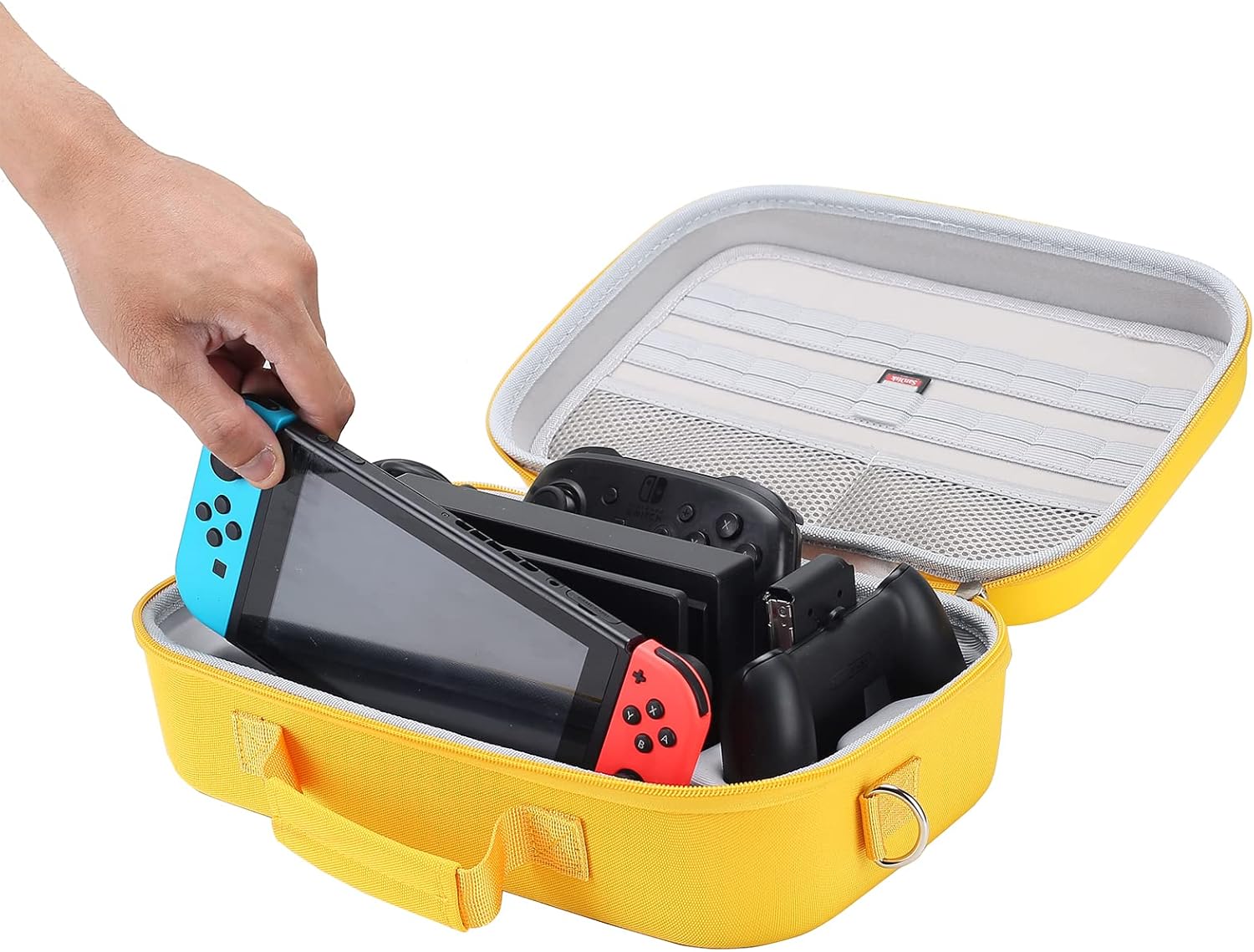 Pemalin Compact Hard Shell Cute Carrying Travel Case, Kawaii Yellow Storage Bag Compatible with Nintendo Switch/Switch OLED, Portable Travel Case with strap (18 Game-Card Slots).