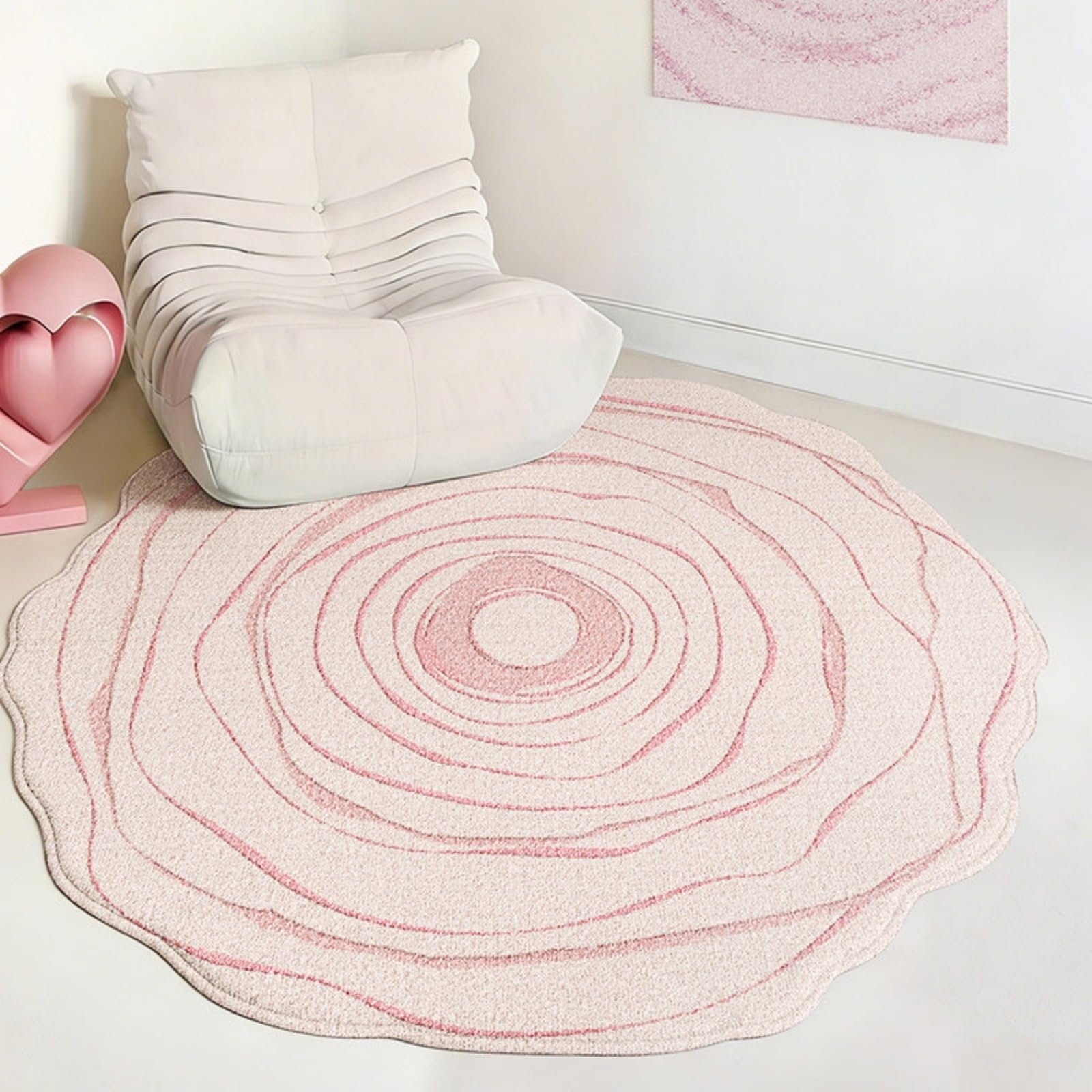 Tapis rond rose clair 120 cm en microfibre antidérapante pour salon moderne