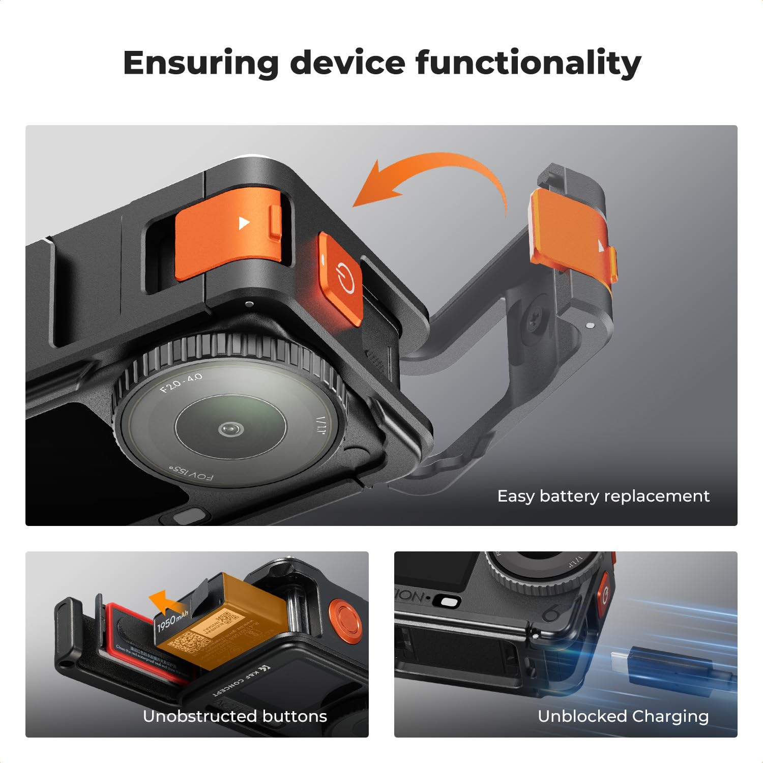 K&F CONCEPT Klatka na kamerę + magnetyczny adapter Mount do DJI Osmo Action 6, obudowa ochronna z ramą rozszerzającą i uchwytem na stopkę, aluminiowa obudowa ze śrubą 1/4", kijek do selfie
