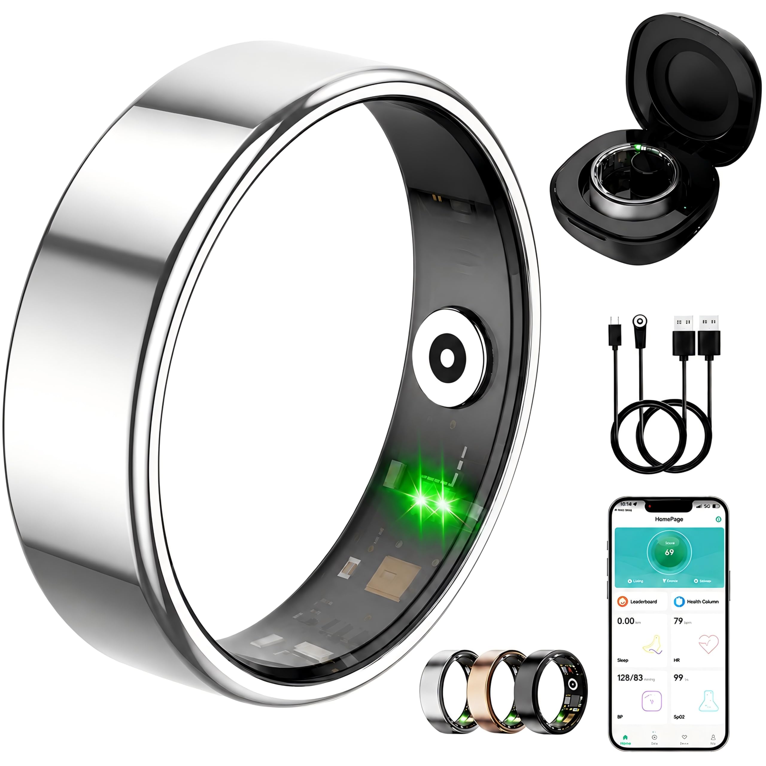 Smart Ring for Women Men, Fitness Tracker Ring with Free App No Subscription Fee, 7 Days Battery Life, Sleep Monitor, Heart Rate & Step Tracker, IP68 Waterproof, Android/iOS Compatible(Silver,10)-image-36