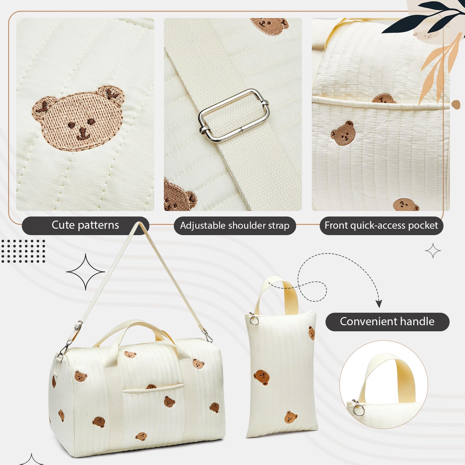 Paterr 2 bolsas de pañales para bebé, bolsa de pañales de oso grande, bolsa de hospital para mamá recién nacida, bolsa de algodón pequeña reutilizable, bolsa de almacenamiento de pañales con cierre de