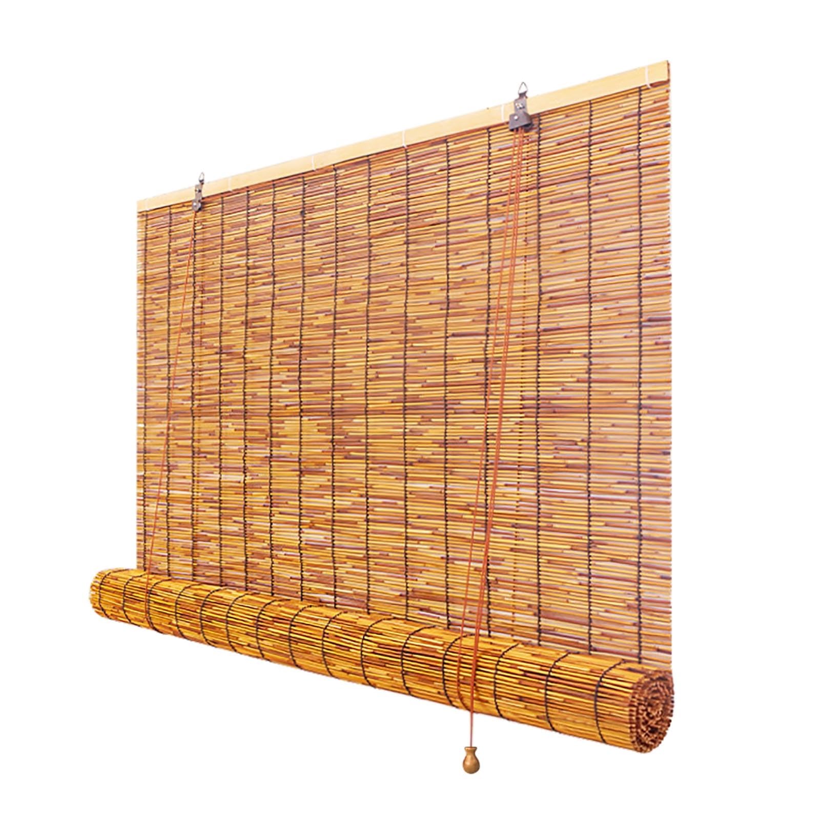 Outdoor Bamboo Roller Blinds Waterproof 70% Blackout Bamboo Blinds Anti-UV Privacy 50 60 90 100 120 140 150 160 170 180cm Easy Install Shutter for Living Room Deck Pergola Curtain Brown(W90xH300cm)