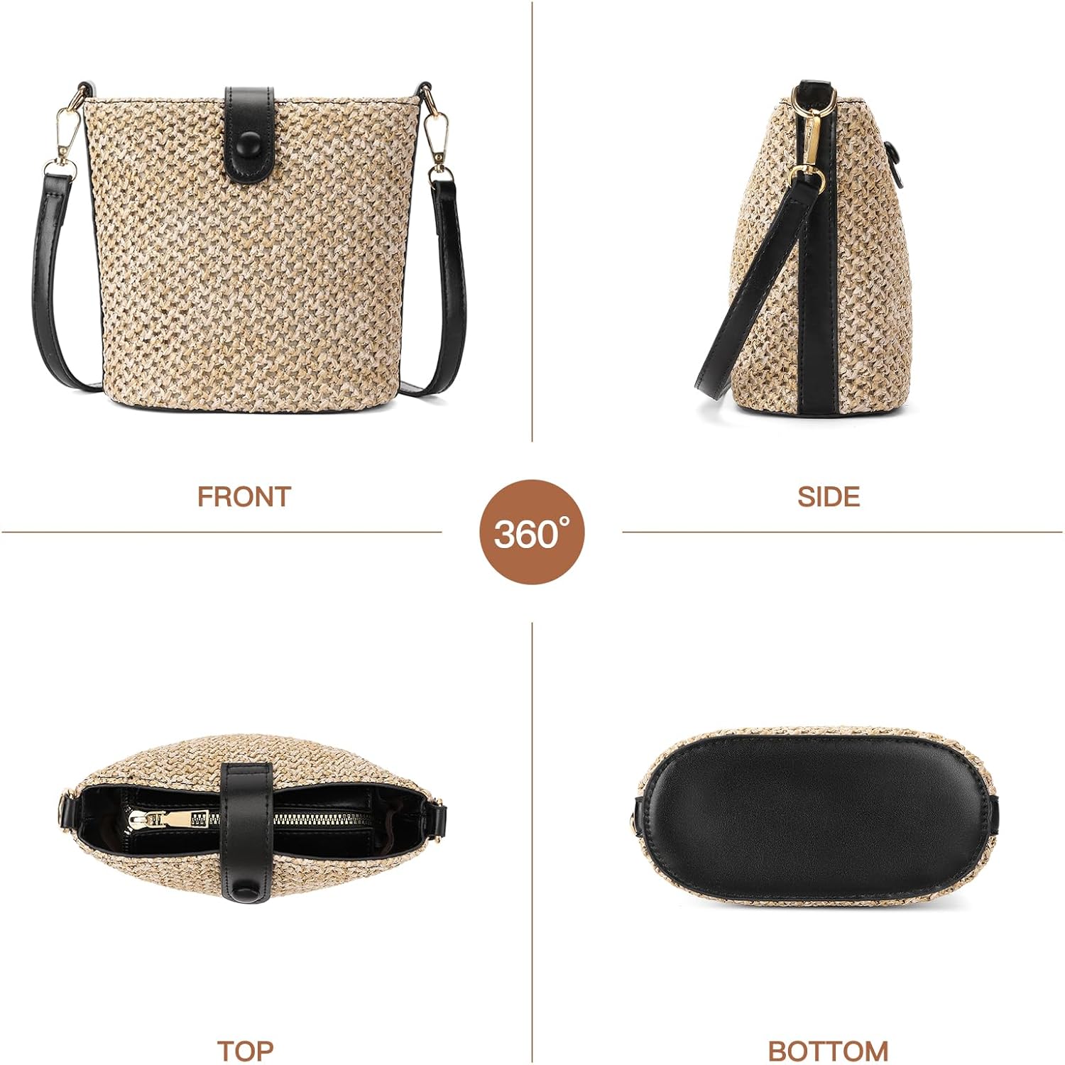 RNIEGA Small Straw Crossbody Bag for Women Woven Summer Shoulder Phone Purse Beach Handbag for Vacation