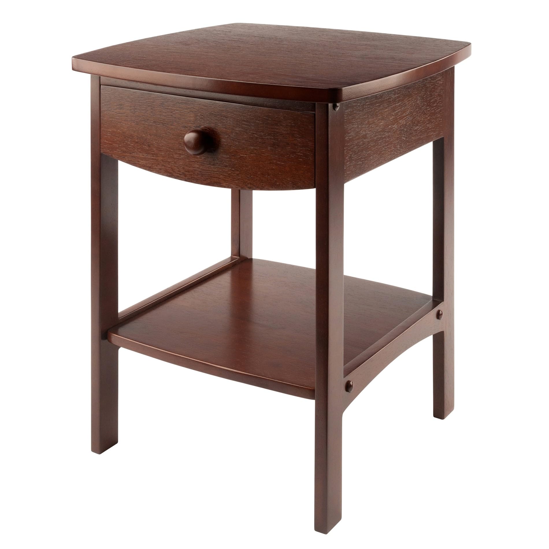 Winsome 22 x 18 x 18-Inch Wood Curved End Table/Night Stand with One Drawer, Brown (94918)