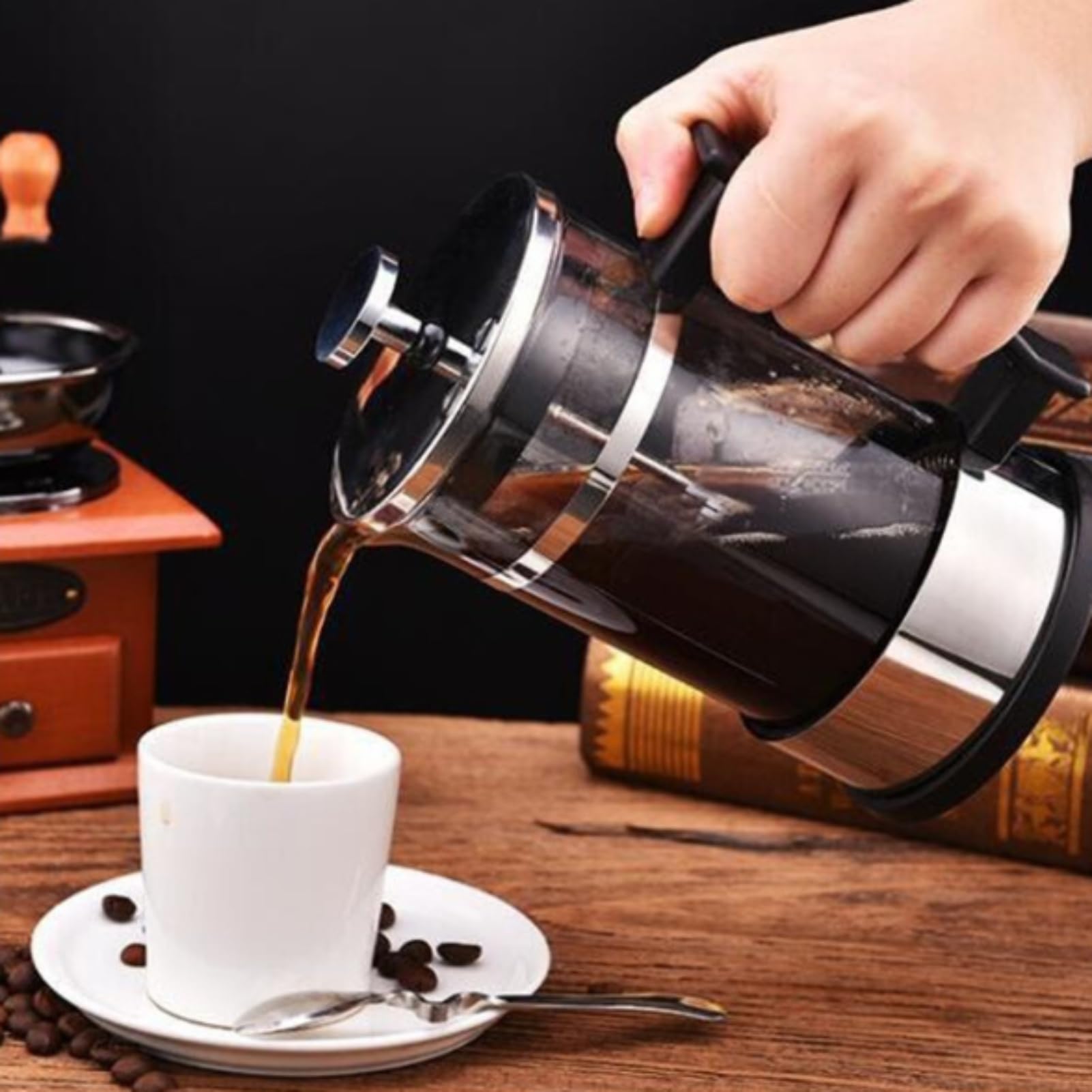 Jwthee Mini French Press Coffee Maker, 350ml Heat Resistant Stainless Steel Coffee Press Maker Cold Brew Coffee Pot Camping Coffee Press Pot for Travel