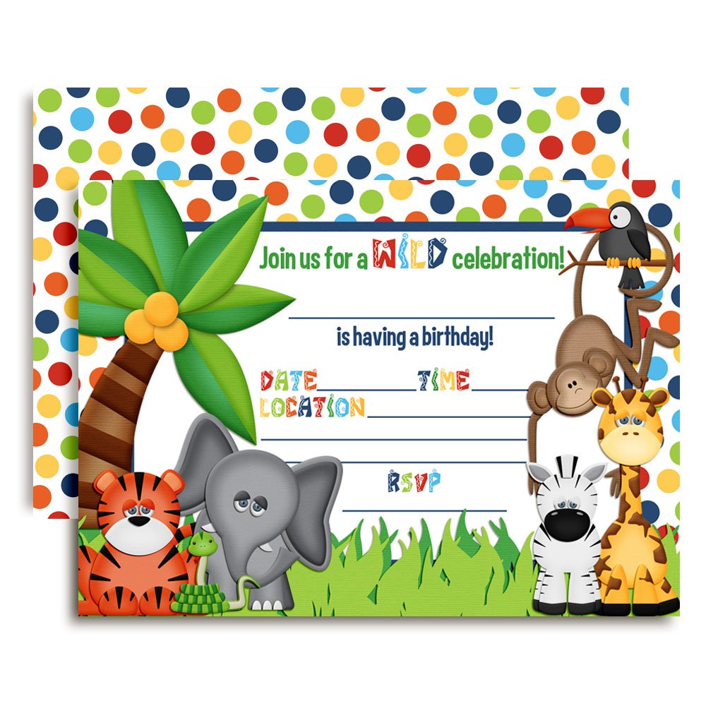 Amanda CreationJungle Themed Birthday Party Fill in Invitations 20 Fill In Cards with Envelopes