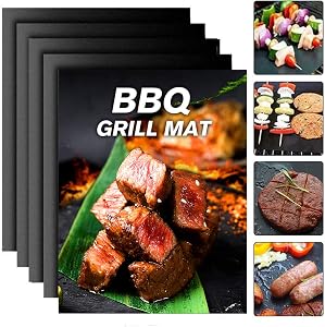 BBQ Grill Mat Set of 6+1, Grill Mat Oven Liner Non-Stick BBQ Mat, Easy to Clean, Oven and Electric Grillss BBQ Accessories, Reusable Durable Non-Toxic(13 x 16inch,Black)