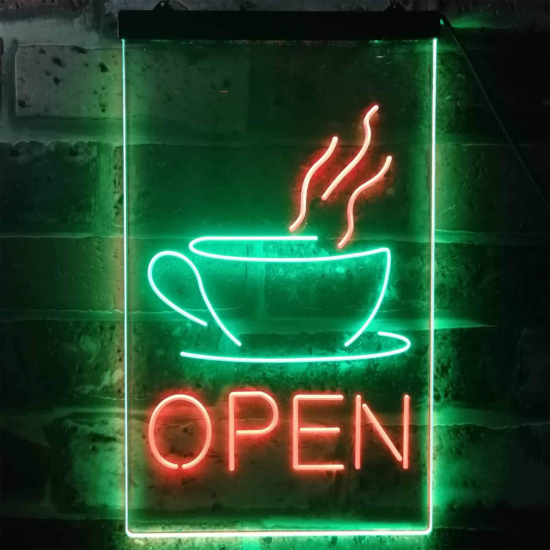 ADVPRO Open Coffee Cup Café Bistro Shop Dual Color LED Enseigne Lumineuse Neon Sign Vert et Rouge 400 x 600mm st6s46-i2038-gr