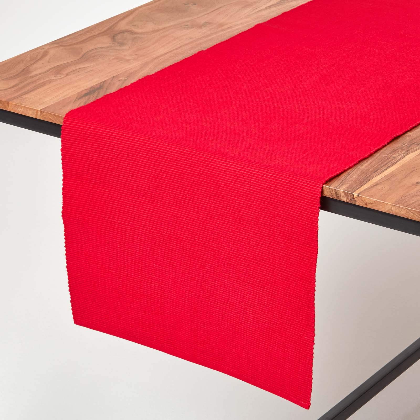 Homescapes Red - Table Runner - 100% Ribbed Cotton - 17 X 70 Inch ( 44 X 178 Cm ) - Easy Care - Washable At 40 Deg C