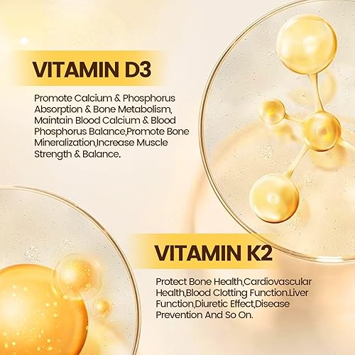 Miniatura 4 de Vitamina D3 K2 10000 UI con cápsulas blandas de aceite de coco virgen MK7-300, vitaminas D y K 2 en 1 complejo  Vitamina D3 con K2  Apoya la
