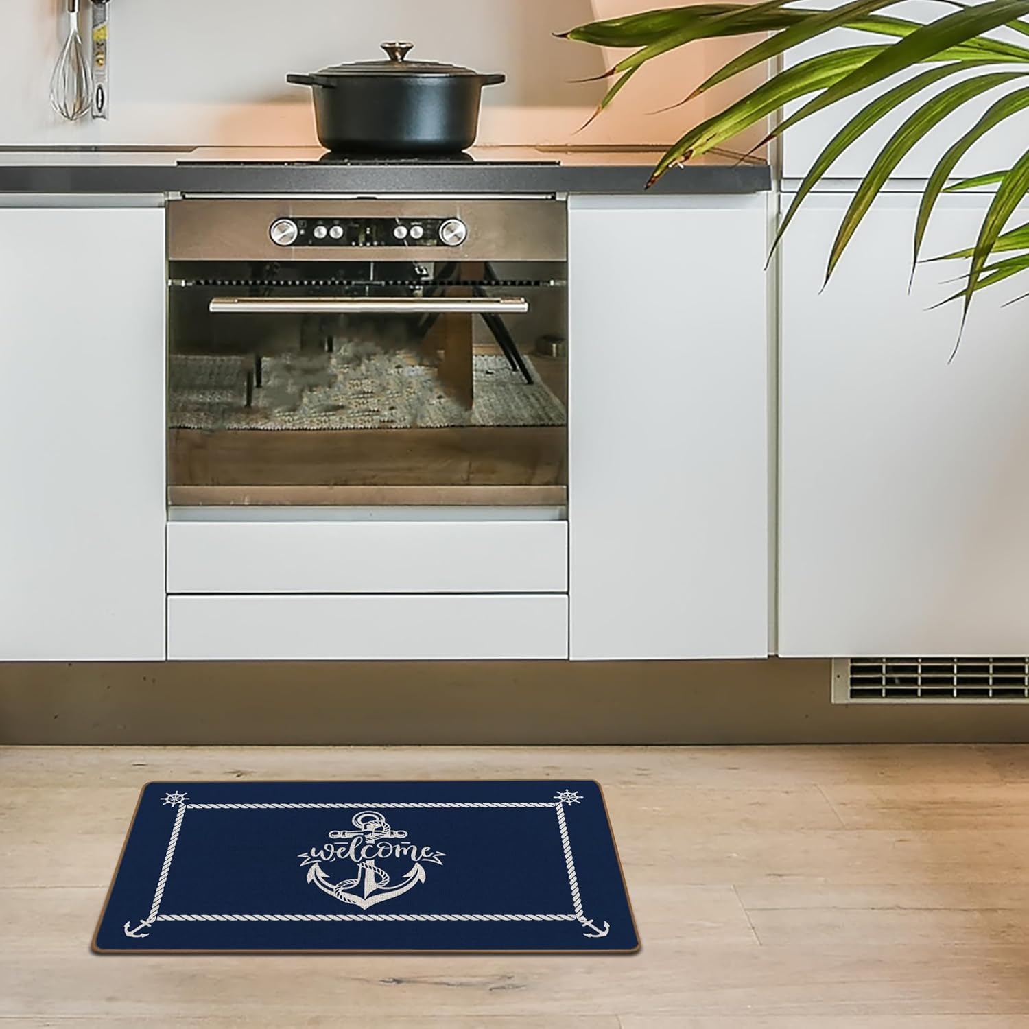 Nautical Boat Door Mat, Coastal Beach Welcome Mat, Navy Blue Boat Anchor Nautical Front Door Mats Indoor Outside Entrance, Lake Beach House Cabin Decor Doormats 17x29 Inch