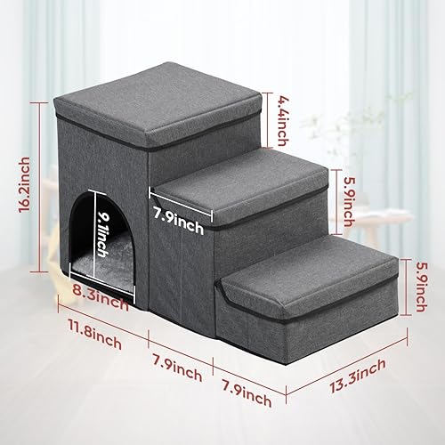 Miniatura 3 de hamraba Escaleras para perros con almacenamiento para perros pequeños, resistentes al agua, 3 niveles, plegables para camas altas, sofá, escaleras