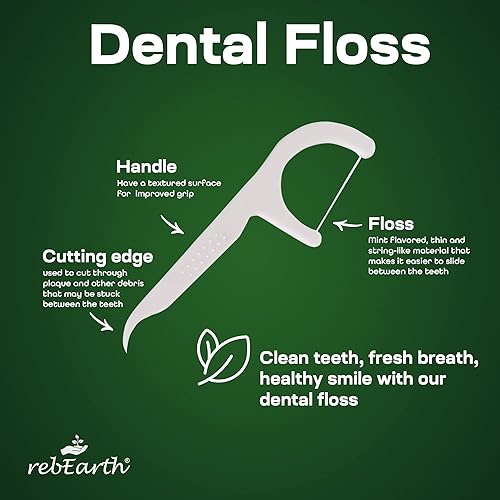 Miniatura 3 de rebEarth Púas de hilo dental natural, púas dentales para el cuidado bucal con palillos de dientes con sabor a menta, hilo dental y palillos de