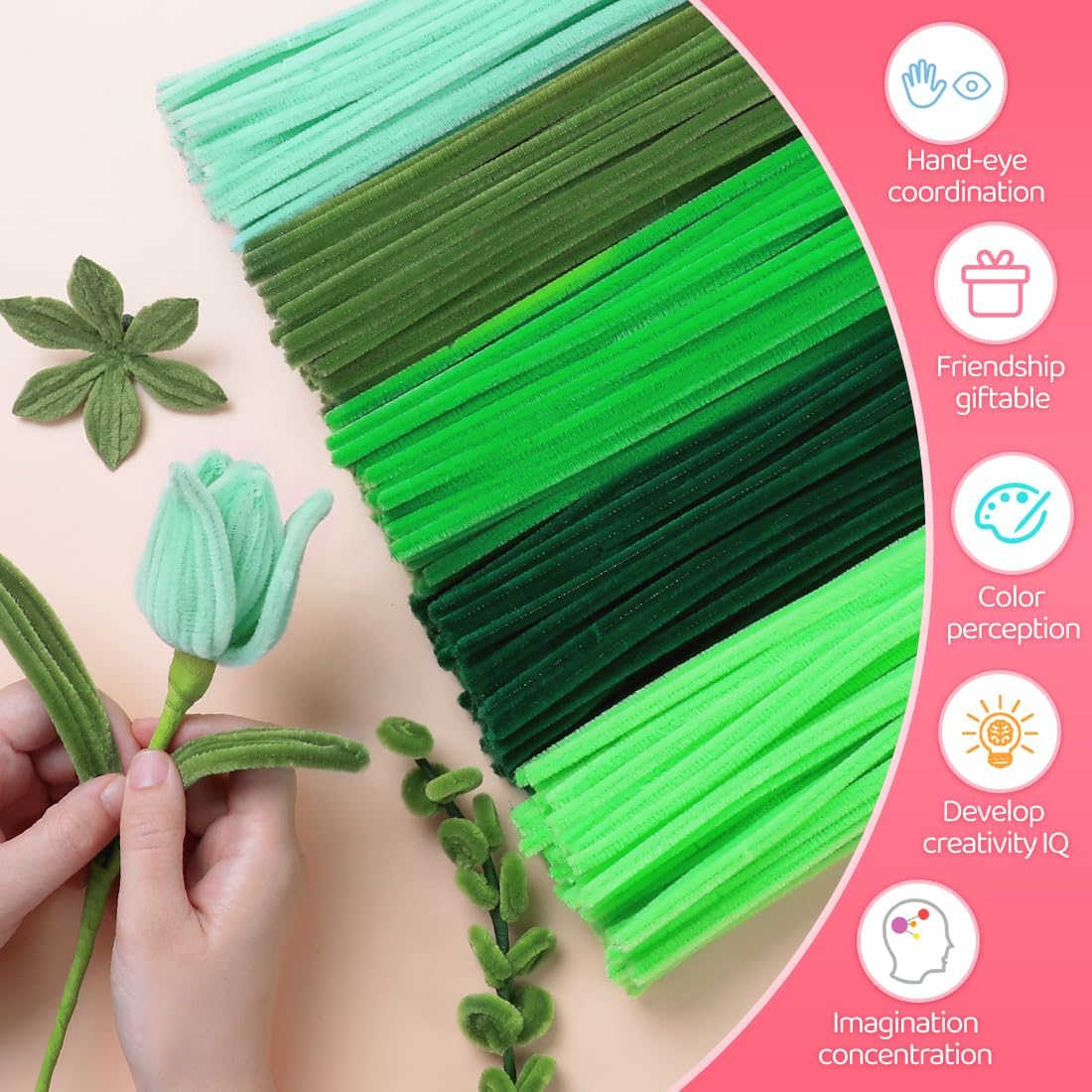 IOOLEEM Green Pipe Cleaners,500pcs 5 Colors Chenille Stems Bulk for Crafts image 3