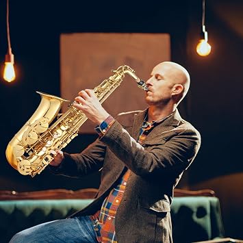 Professional Eb Alto Saxophone Complete Kit: Gold Lacquer Sax for Beginners to Advanced Players - Includes Case, Reeds, Tuner, Stand, Neck Strap & Cleaning Tools