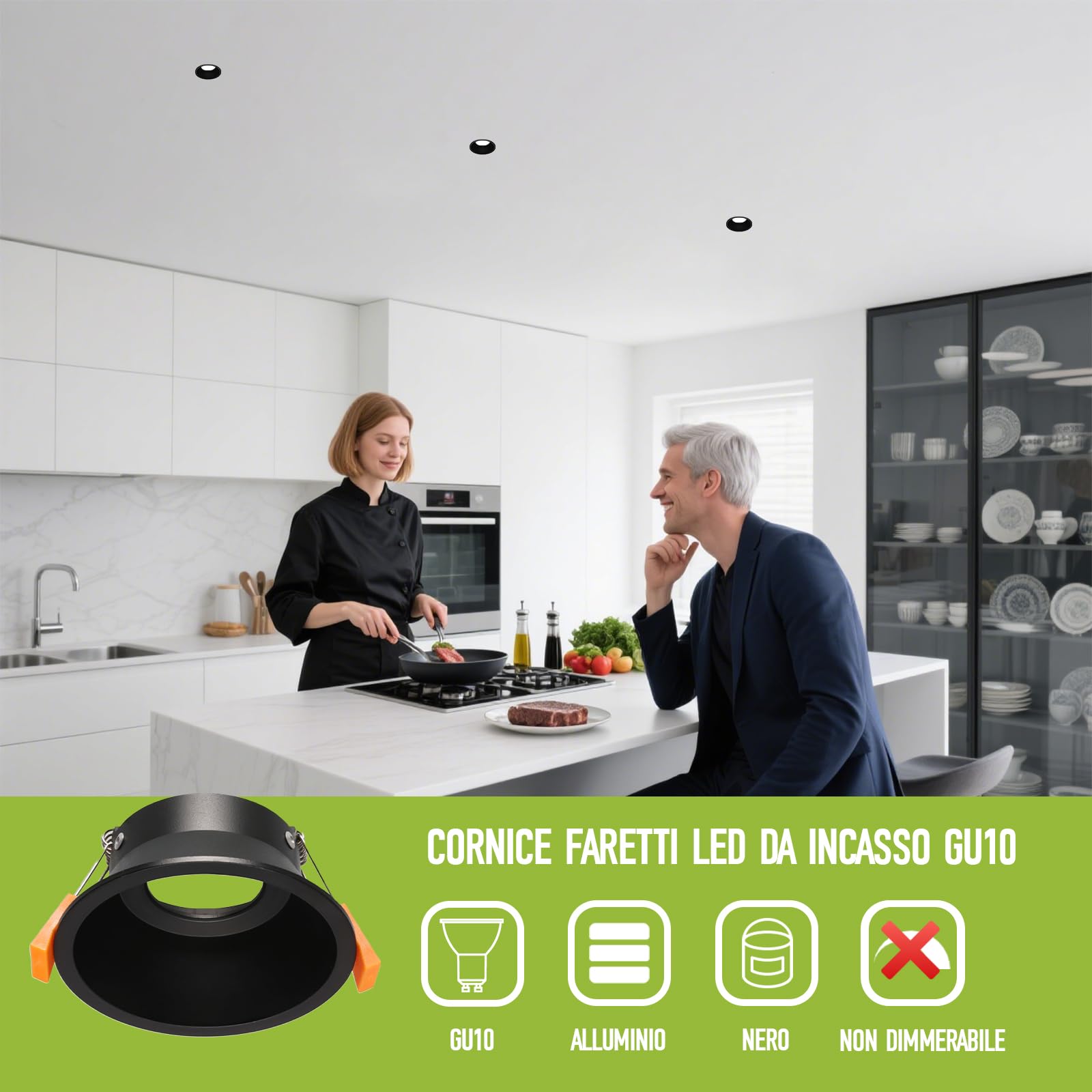 10 Pezzi Cornice Faretti LED Incasso GU10 Portafaretto Incasso Foro Φ72mm per LED Alogeno Portalampade GU10 Rotondo Nero Alluminio